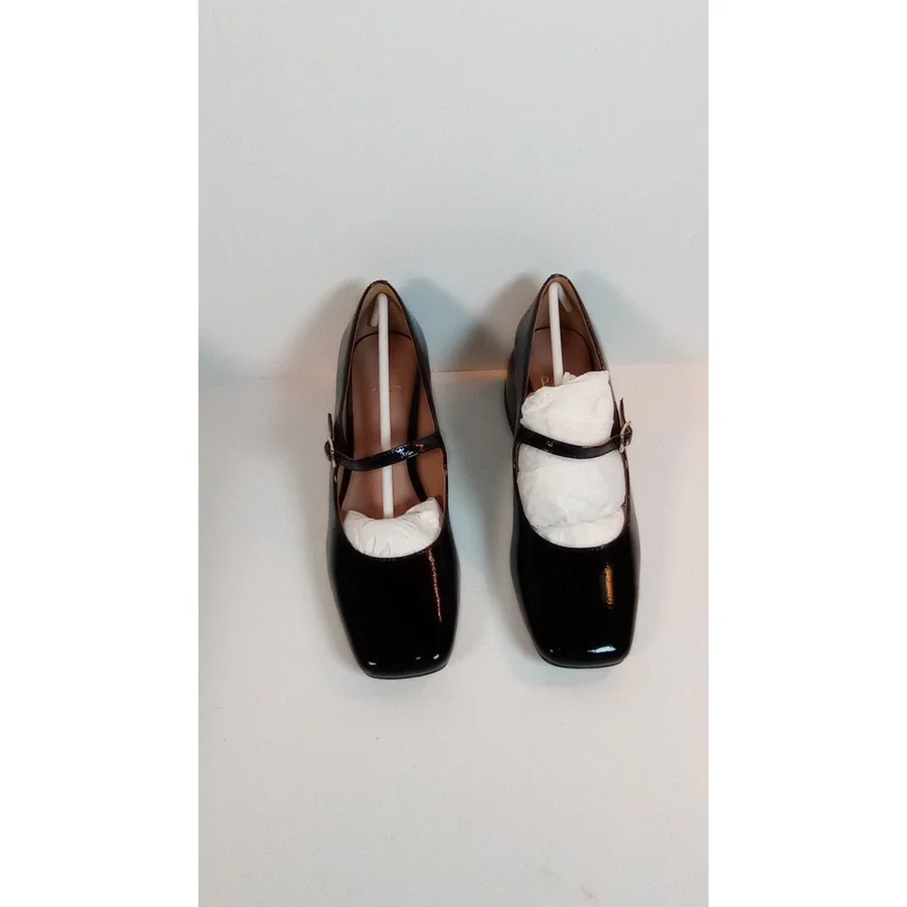 Linea Paolo Monroe Black Patent Leather Mary Jane Block Heel Square Toe 7 M